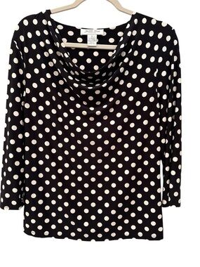 Judith Hart Polka Dot Cowl Neck Blouse Top 3/4 Sleeves Office Stretchy Sz M